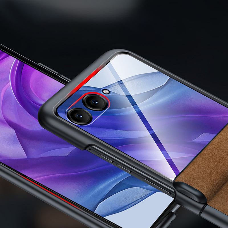 For Motorola Razr 50 Ultra 5G Case Leather Hard PC Phone Cover with Rear Screen Film / Hinge - Green