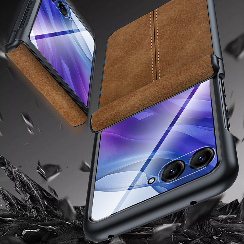 For Motorola Razr 50 Ultra 5G Case Leather Hard PC Phone Cover with Rear Screen Film / Hinge - Grey