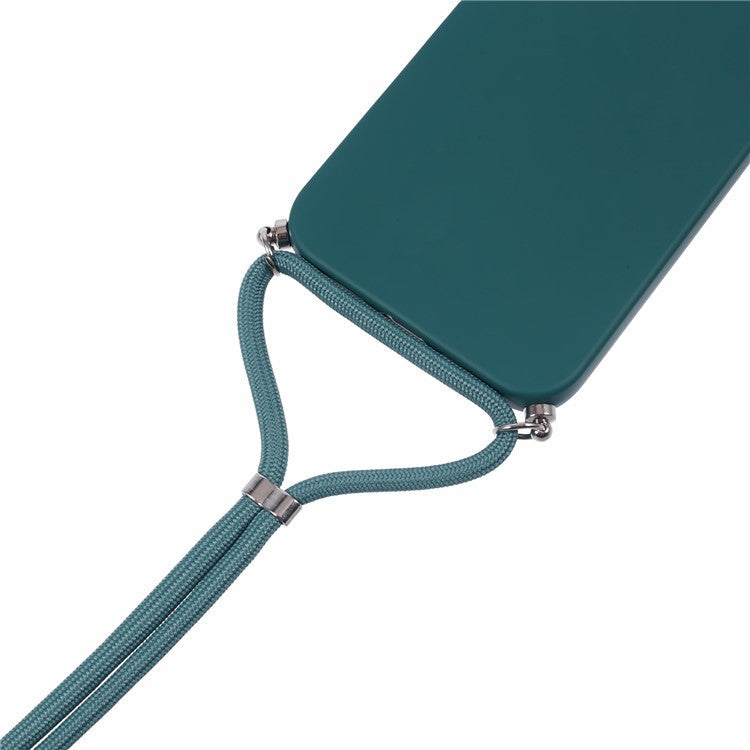For iPhone 16 Case TPU Fiber Lining Scratch-Resistant Phone Cover with Necklace Cord Strap - Army Green