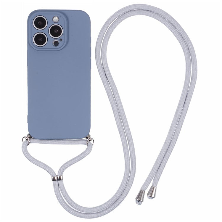 For iPhone 16 Pro Crossbody Case Flexible TPU Fiber Lining Anti-Shock Phone Cover - Lavender Grey