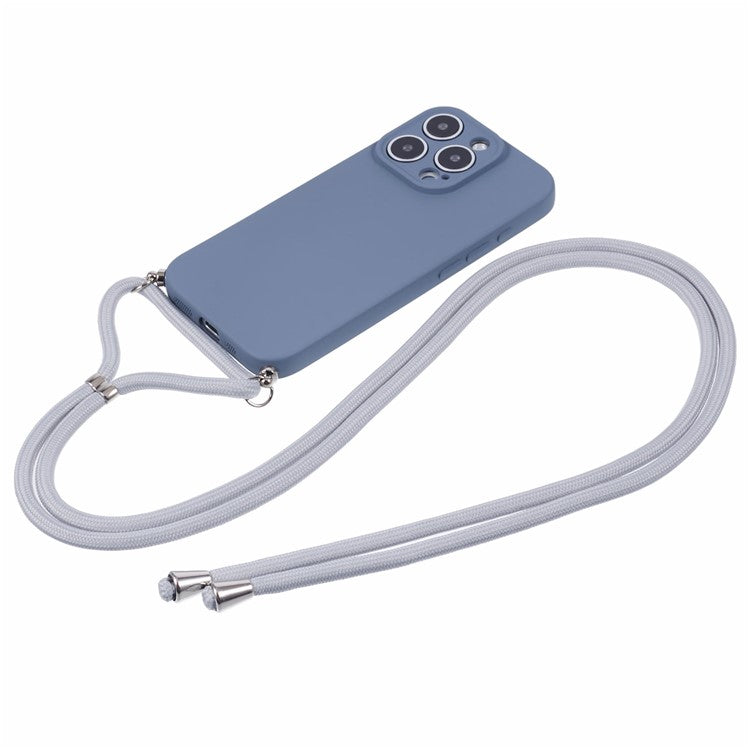 For iPhone 16 Pro Crossbody Case Flexible TPU Fiber Lining Anti-Shock Phone Cover - Lavender Grey