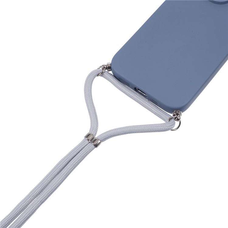 For iPhone 16 Pro Crossbody Case Flexible TPU Fiber Lining Anti-Shock Phone Cover - Lavender Grey