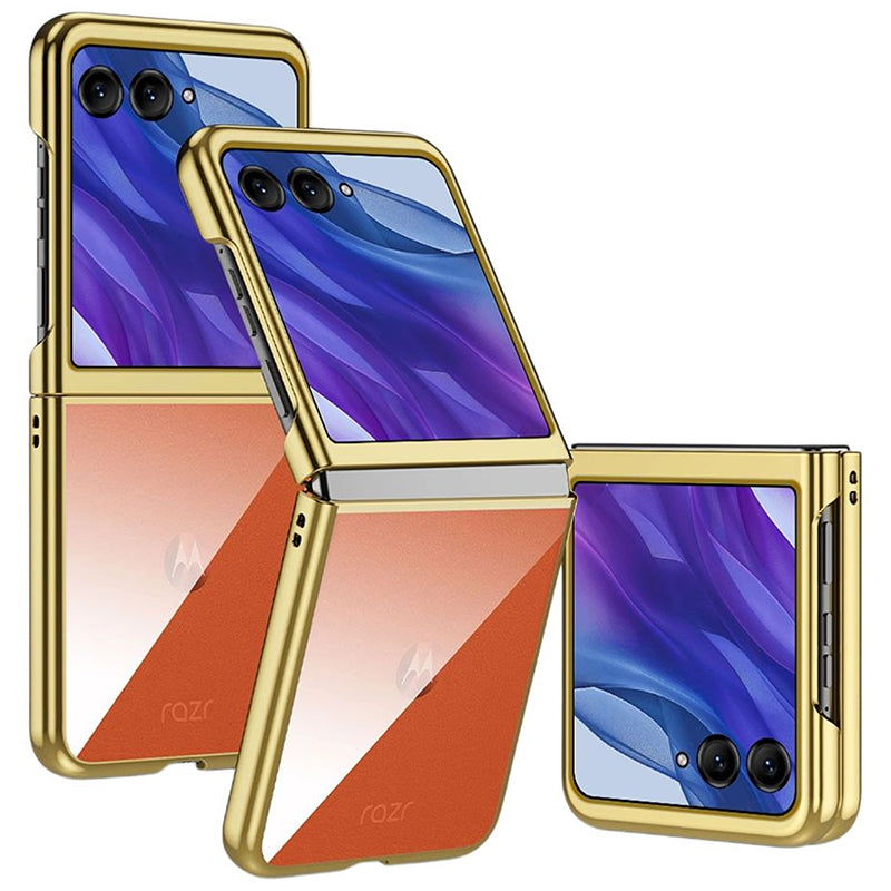 For Motorola Razr 50 Ultra 5G Case Electroplating Frame Clear PC Phone Cover - Gold