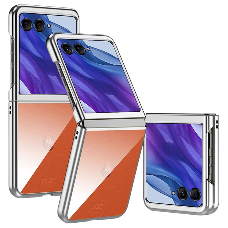 For Motorola Razr 50 Ultra 5G Case Electroplating Frame Clear PC Phone Cover - Silver