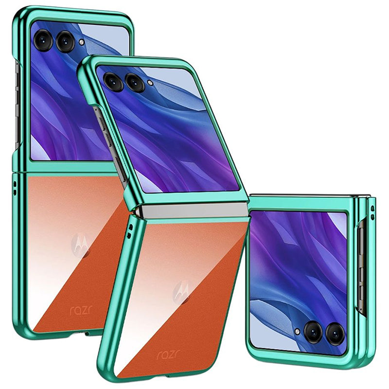 For Motorola Razr 50 Ultra 5G Case Electroplating Frame Clear PC Phone Cover - Green