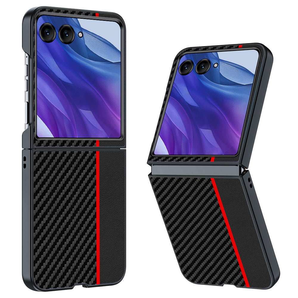 For Motorola Razr 50 Ultra 5G Case Carbon Fiber Texture Anti-Drop PC Phone Cover - Splicing Red