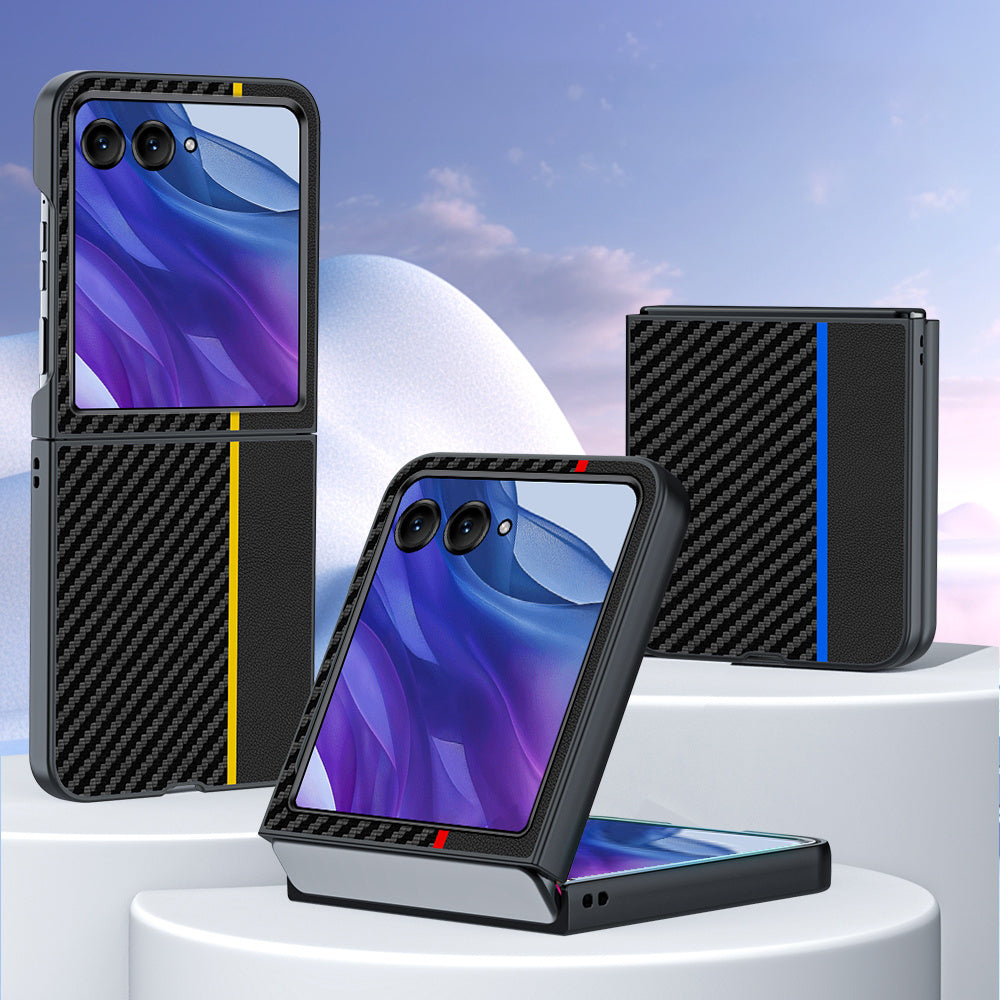 For Motorola Razr 50 Ultra 5G Case Carbon Fiber Texture Anti-drop PC Phone Cover - Splicing Yellow