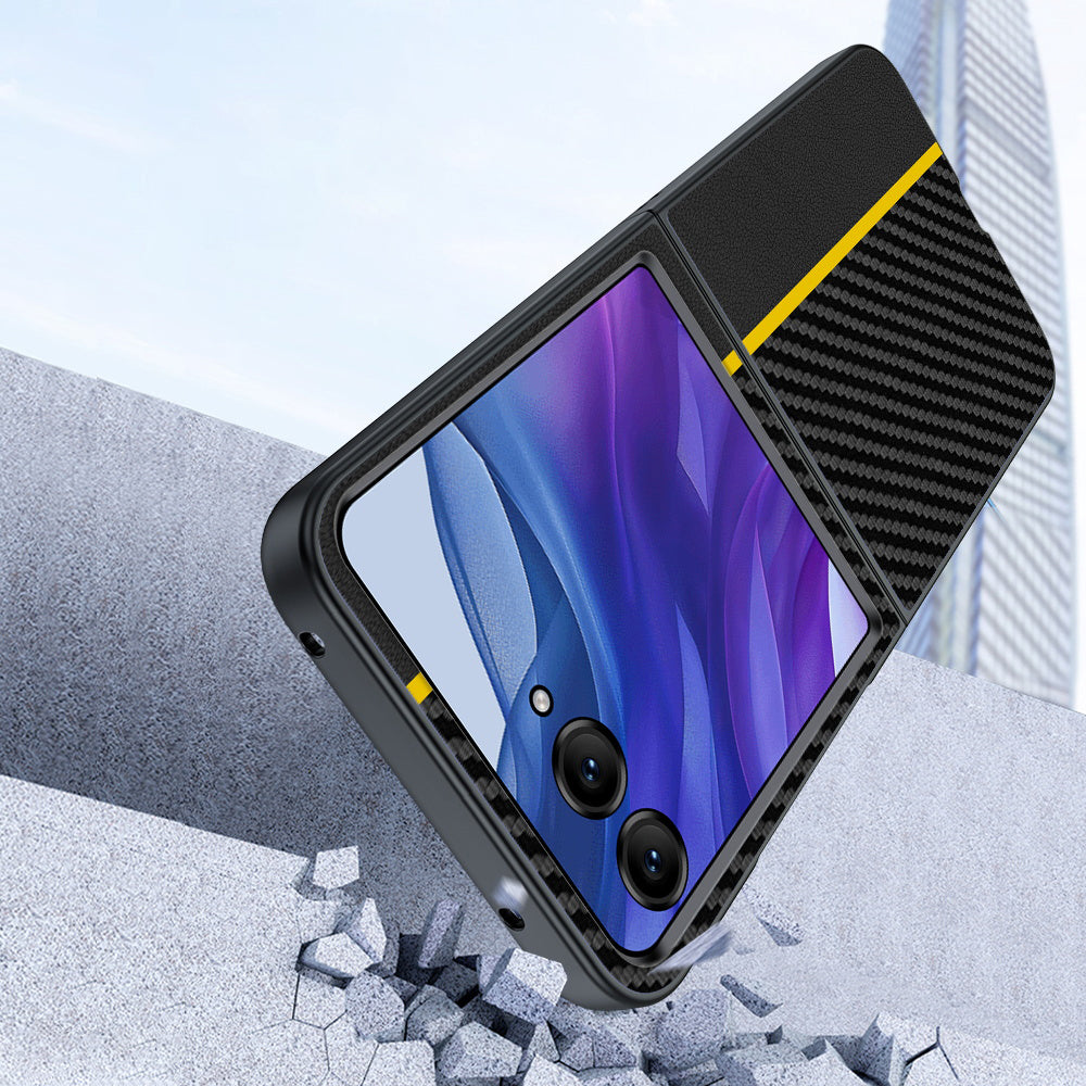 For Motorola Razr 50 Ultra 5G Case Carbon Fiber Texture Anti-drop PC Phone Cover - Splicing Yellow