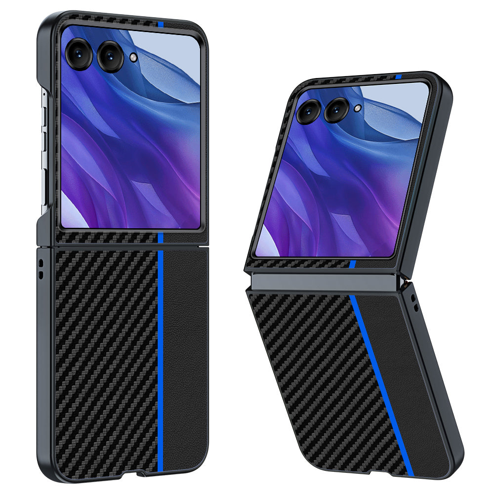 For Motorola Razr 50 Ultra 5G Case Carbon Fiber Texture Anti-drop PC Phone Cover - Splicing Blue