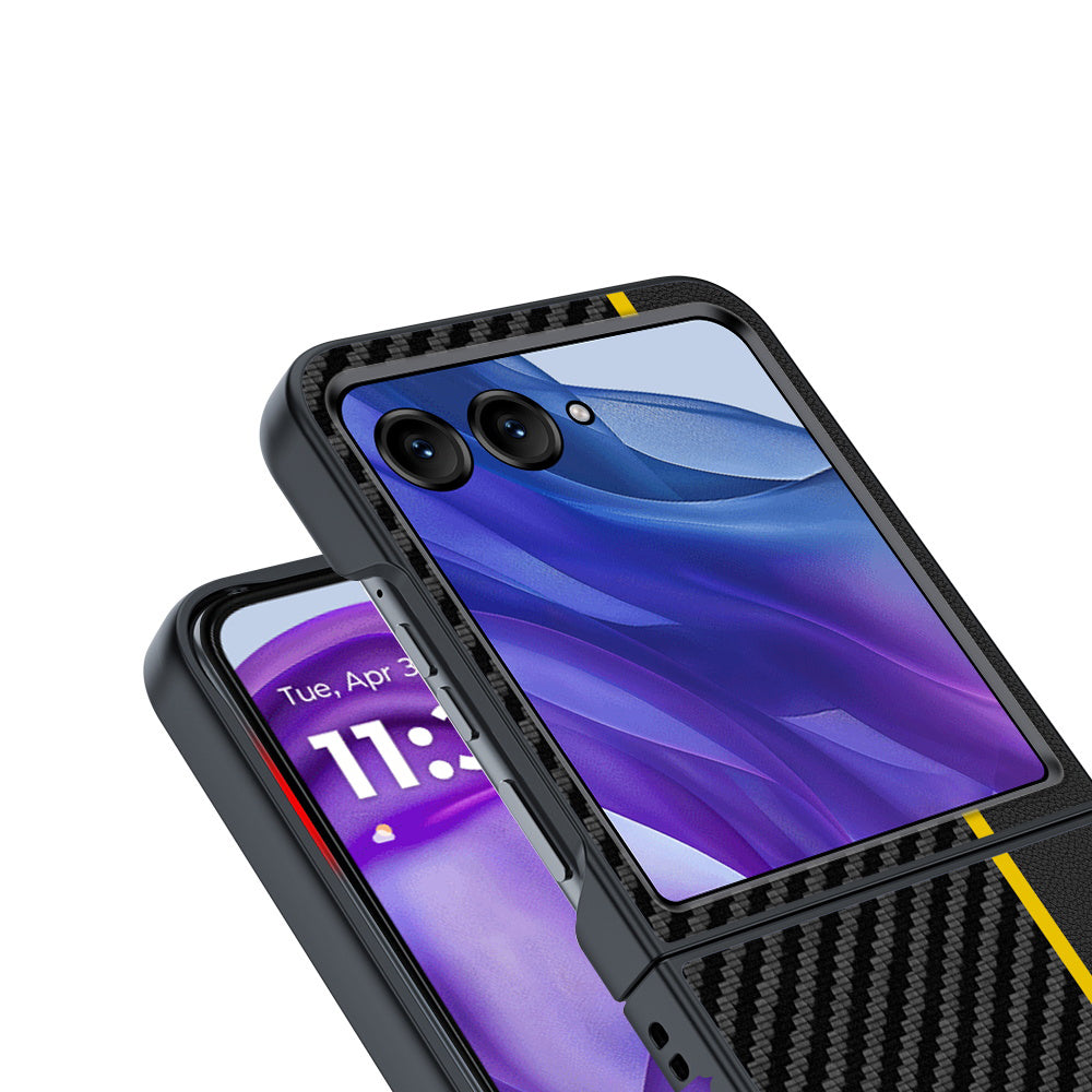 For Motorola Razr 50 Ultra 5G Case Carbon Fiber Texture Anti-drop PC Phone Cover - Splicing Blue