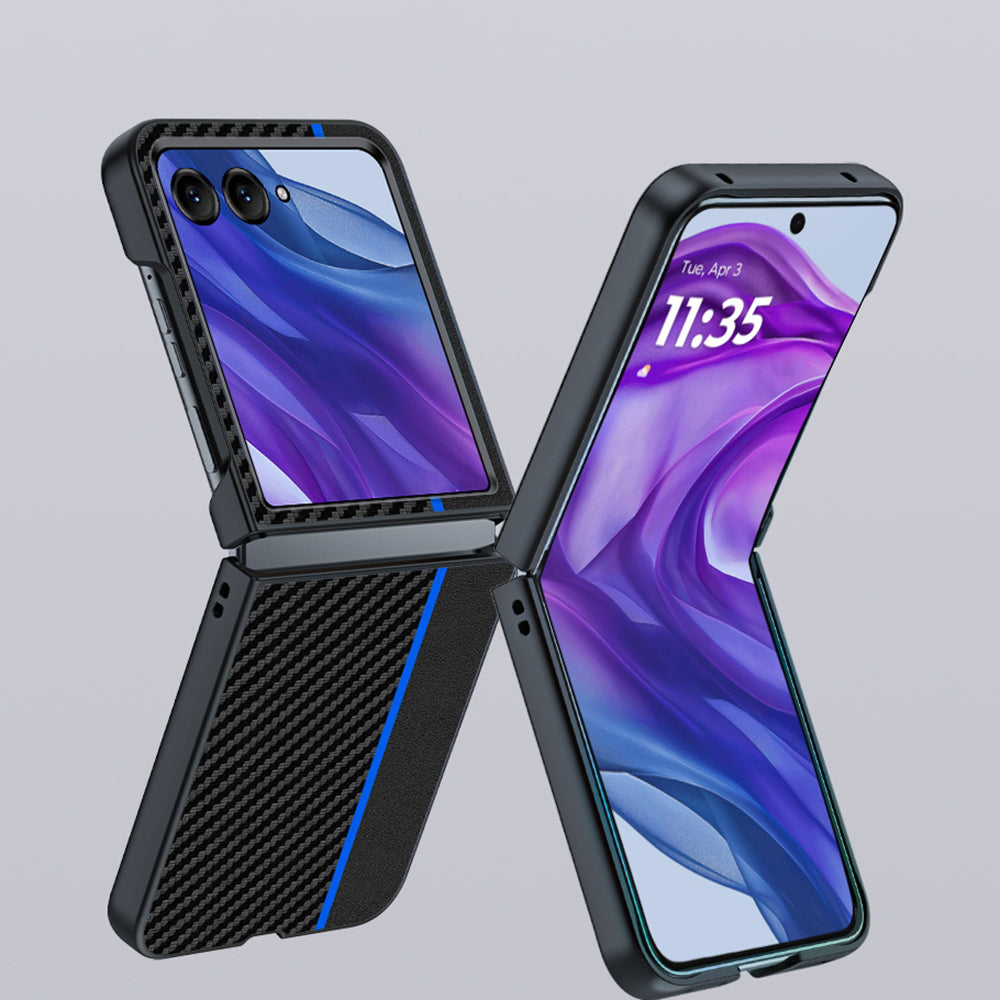 For Motorola Razr 50 Ultra 5G Case Carbon Fiber Texture Anti-drop PC Phone Cover - Splicing Blue
