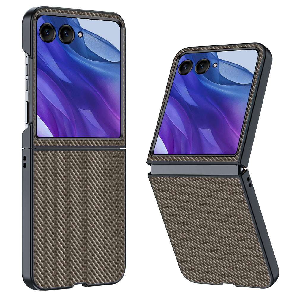 For Motorola Razr 50 Ultra 5G Case Carbon Fiber Texture Anti-drop PC Phone Cover - Carbon Fiber Gold