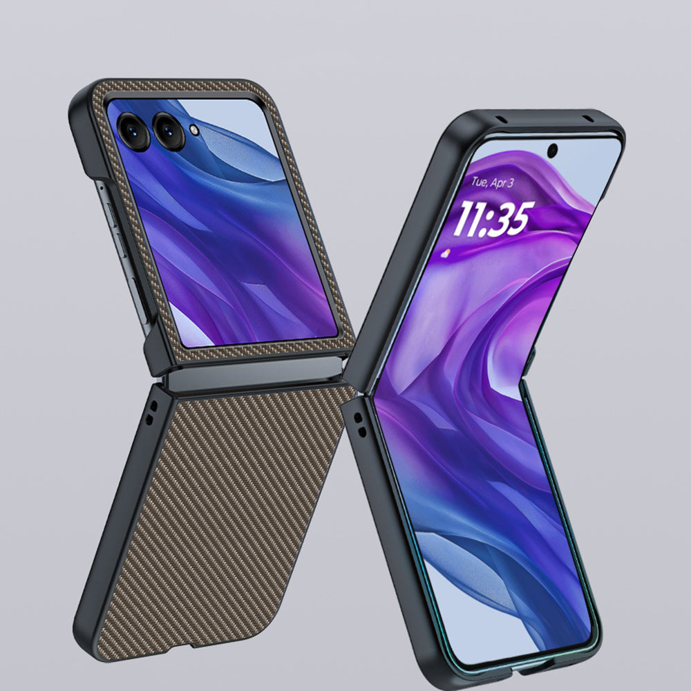 For Motorola Razr 50 Ultra 5G Case Carbon Fiber Texture Anti-drop PC Phone Cover - Carbon Fiber Gold