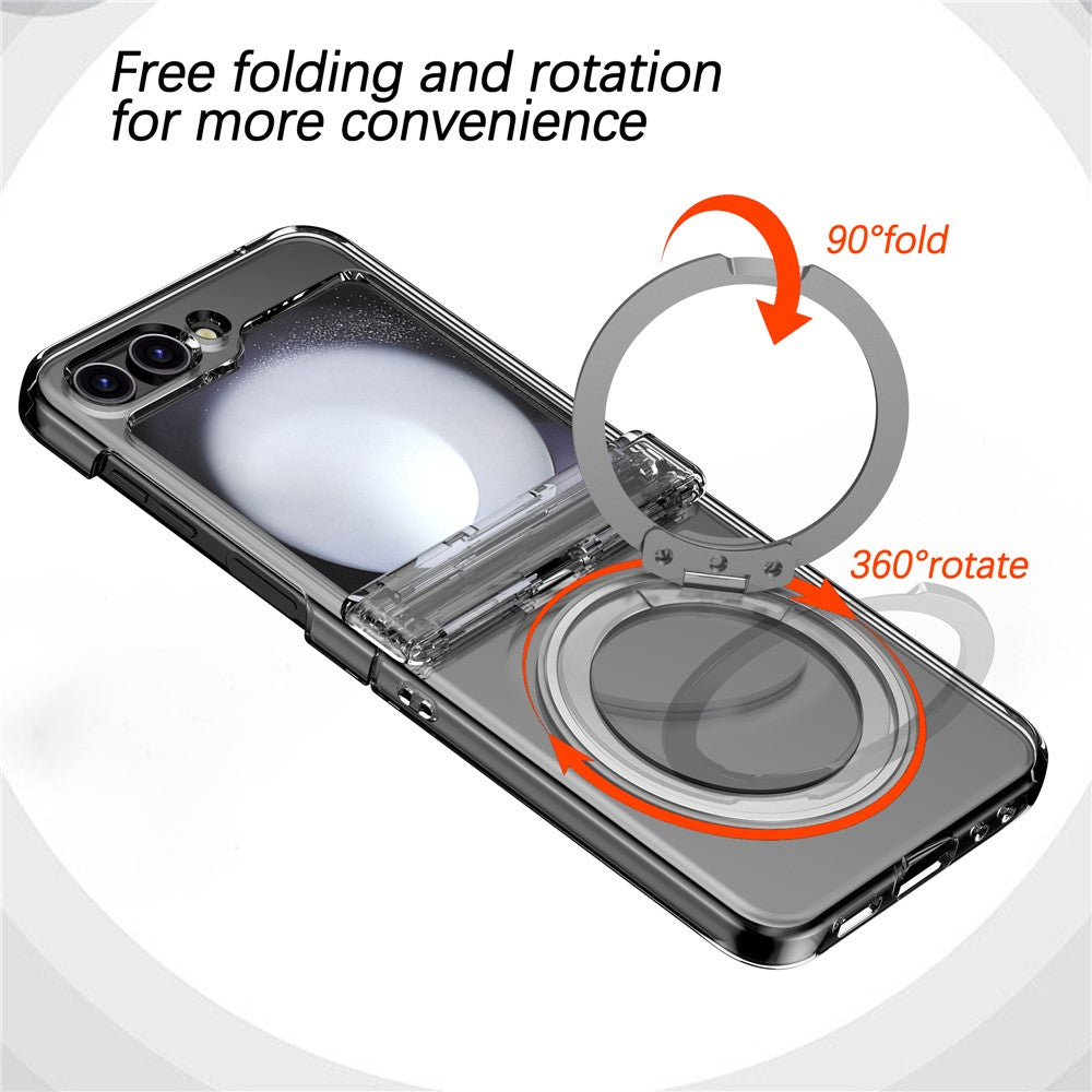 For Samsung Galaxy Z Flip7 FE 5G / Z Flip6 5G Case Magnetic Ring Holder PC+TPU Phone Cover - Transparent