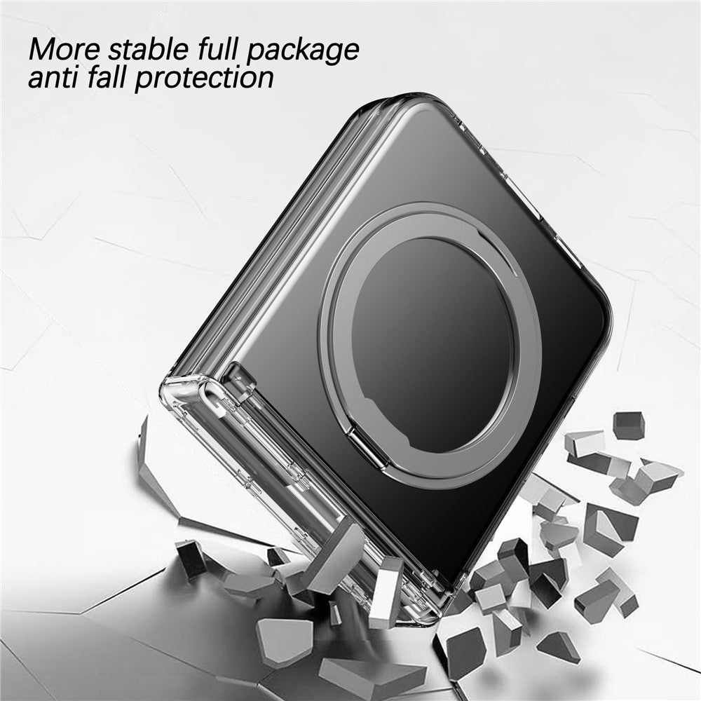 For Samsung Galaxy Z Flip7 FE 5G / Z Flip6 5G Case Magnetic Ring Holder PC+TPU Phone Cover - Transparent