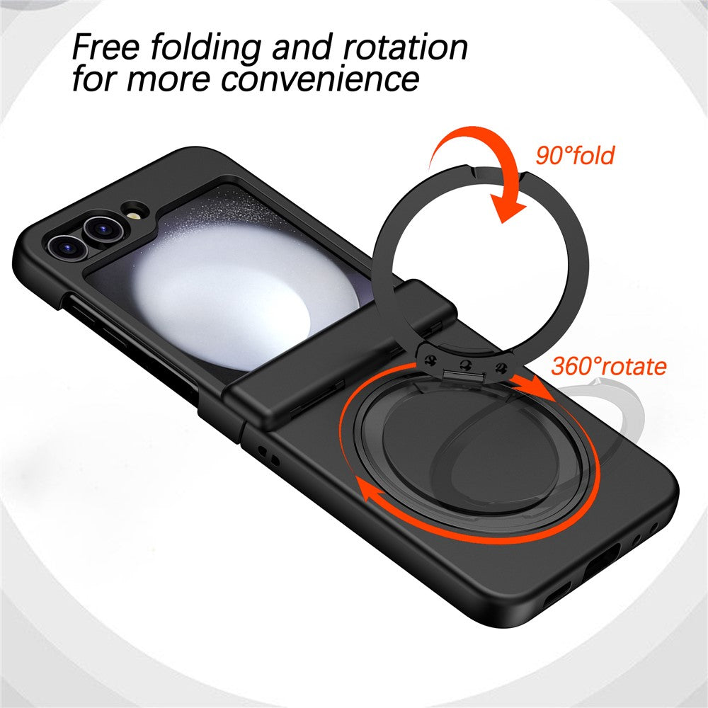 For Samsung Galaxy Z Flip7 FE 5G / Z Flip6 5G Case Magnetic Ring Holder PC+TPU Phone Cover - Black