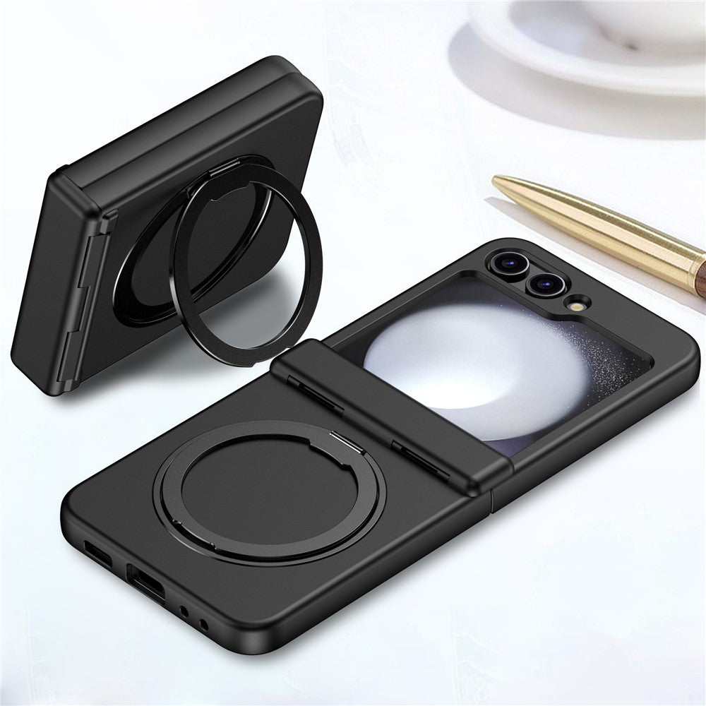 For Samsung Galaxy Z Flip7 FE 5G / Z Flip6 5G Case Magnetic Ring Holder PC+TPU Phone Cover - Black