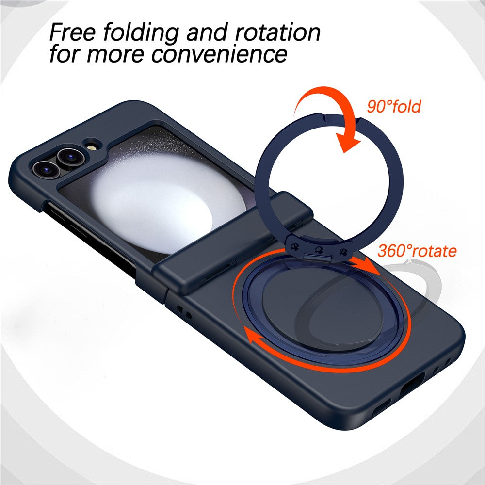 For Samsung Galaxy Z Flip7 FE 5G / Z Flip6 5G Case Magnetic Ring Holder PC+TPU Phone Cover - Navy Blue