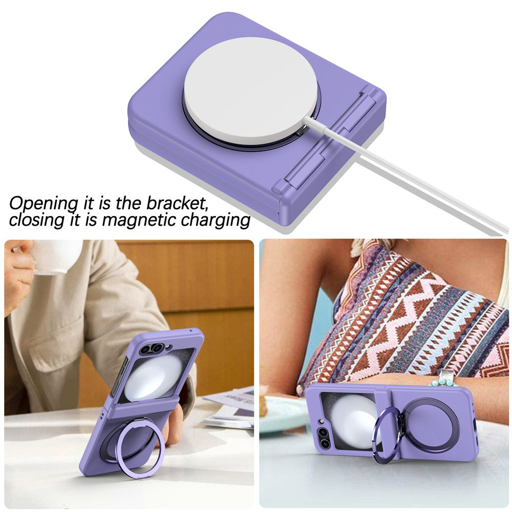 For Samsung Galaxy Z Flip7 FE 5G / Z Flip6 5G Case Magnetic Ring Holder PC+TPU Phone Cover - Light Purple