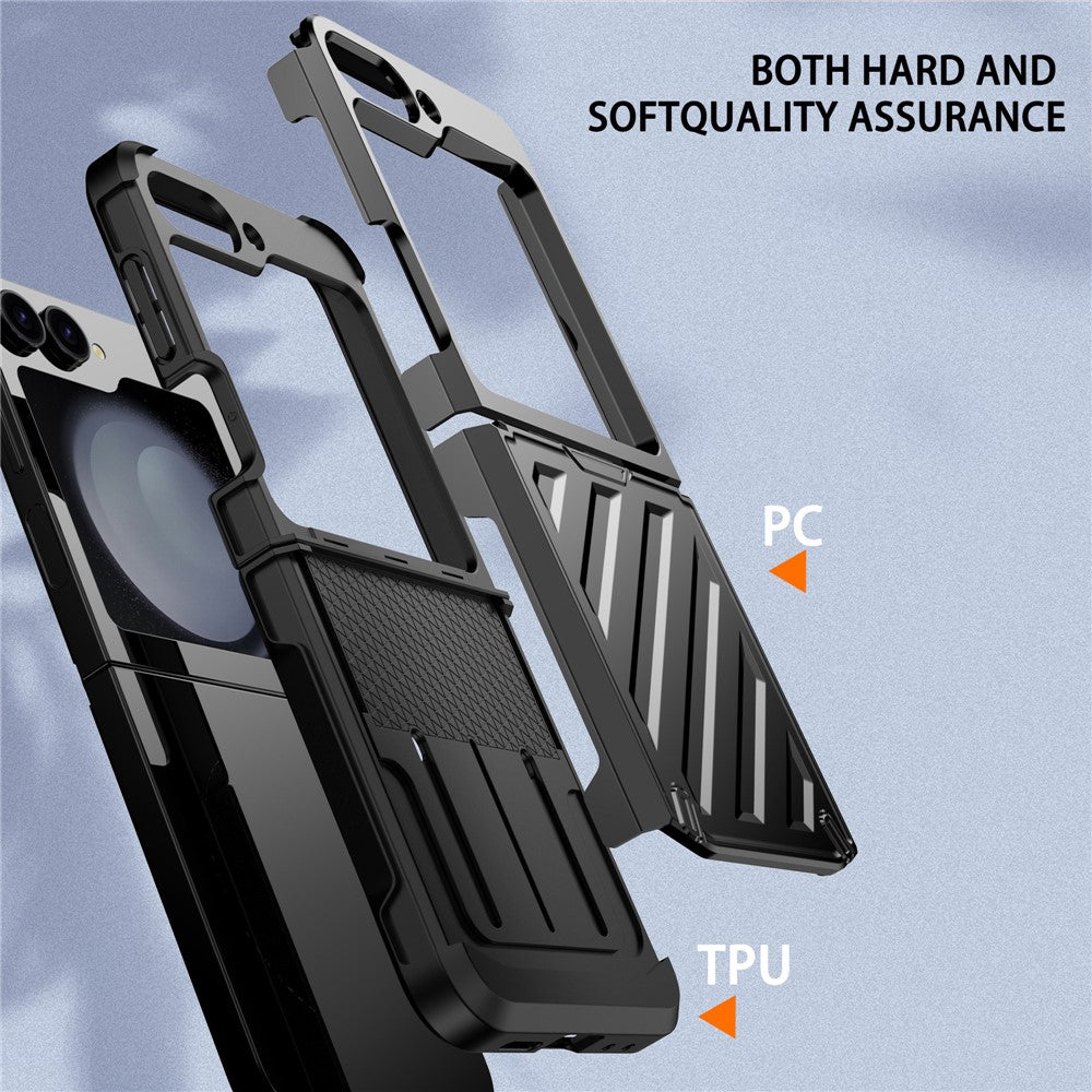 For Samsung Galaxy Z Flip7 FE 5G / Z Flip6 5G Case Electroplating TPU+PC Hinge Phone Armor Cover - Black