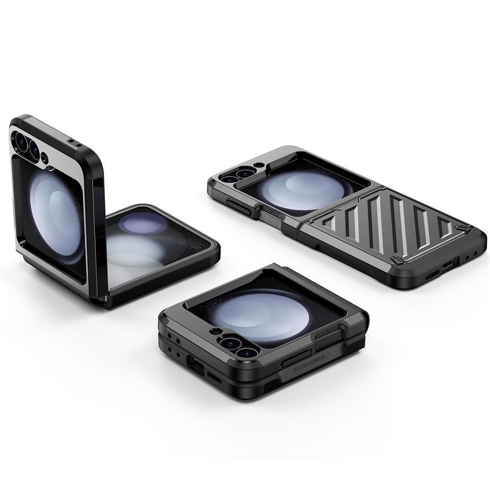 For Samsung Galaxy Z Flip7 FE 5G / Z Flip6 5G Case Electroplating TPU+PC Hinge Phone Armor Cover - Black