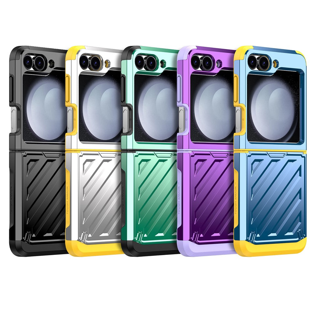 For Samsung Galaxy Z Flip7 FE 5G / Z Flip6 5G Case Electroplating TPU+PC Hinge Phone Armor Cover - Black