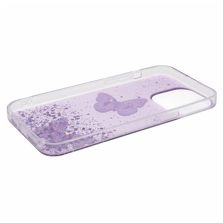 AW Series For iPhone 16 Pro Case Epoxy 3D Butterfly TPU Sparkly Glitter Star Phone Cover - Purple