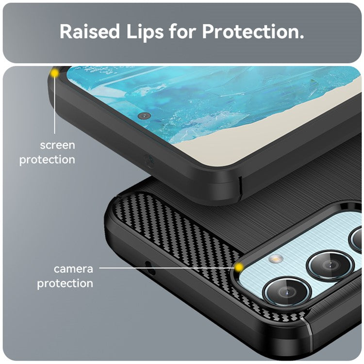 For Samsung Galaxy M35 5G Case Brushed TPU Phone Cover Carbon Fiber Texture - Black