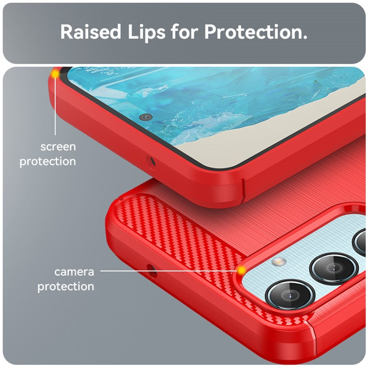 For Samsung Galaxy M35 5G Case Brushed TPU Phone Cover Carbon Fiber Texture - Red