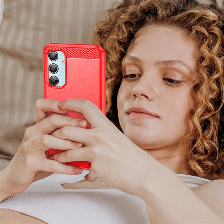 For Samsung Galaxy M35 5G Case Brushed TPU Phone Cover Carbon Fiber Texture - Red