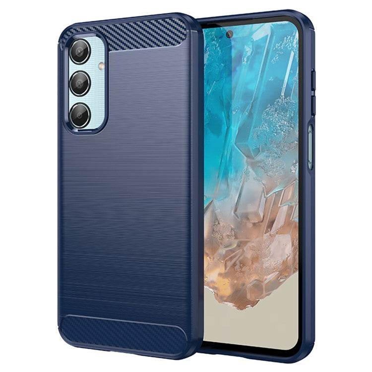 For Samsung Galaxy M35 5G Case Brushed TPU Phone Cover Carbon Fiber Texture - Blue