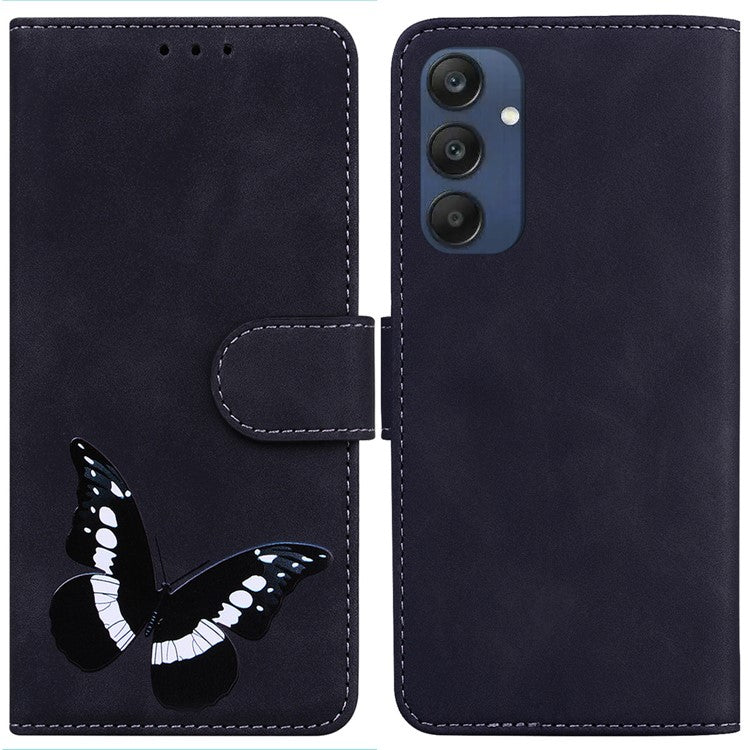 For Samsung Galaxy M35 5G Case PU Leather Stand Phone Cover Butterfly Printed - Black