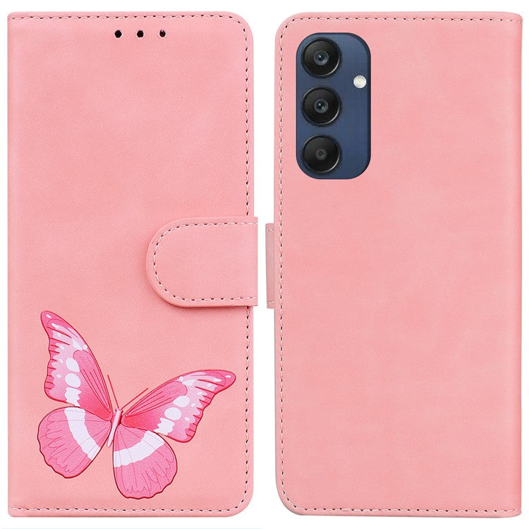 For Samsung Galaxy M35 5G Case PU Leather Stand Phone Cover Butterfly Printed - Pink