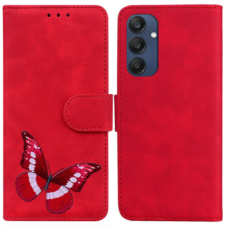 For Samsung Galaxy M35 5G Case PU Leather Stand Phone Cover Butterfly Printed - Red