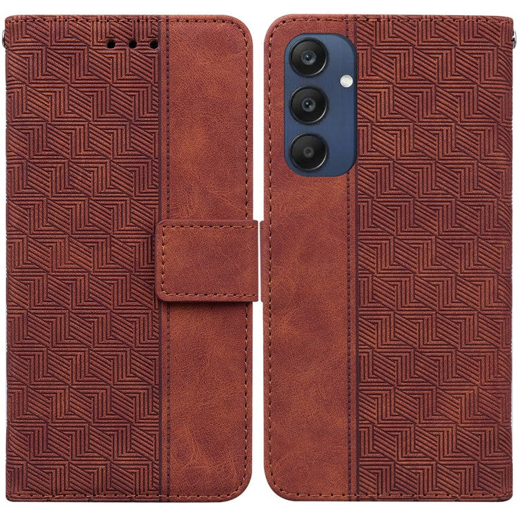 For Samsung Galaxy M35 5G Phone Case Geometry Pattern Leather Flip Wallet Cover - Brown