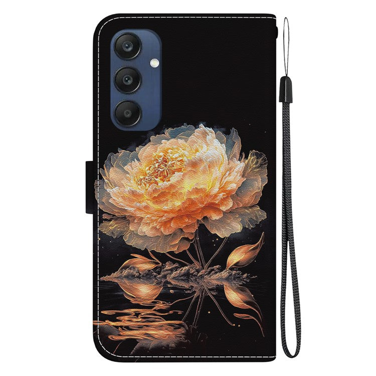 For Samsung Galaxy M35 5G Case Leather Wallet Phone Cover Pattern Printing - Gold Peony