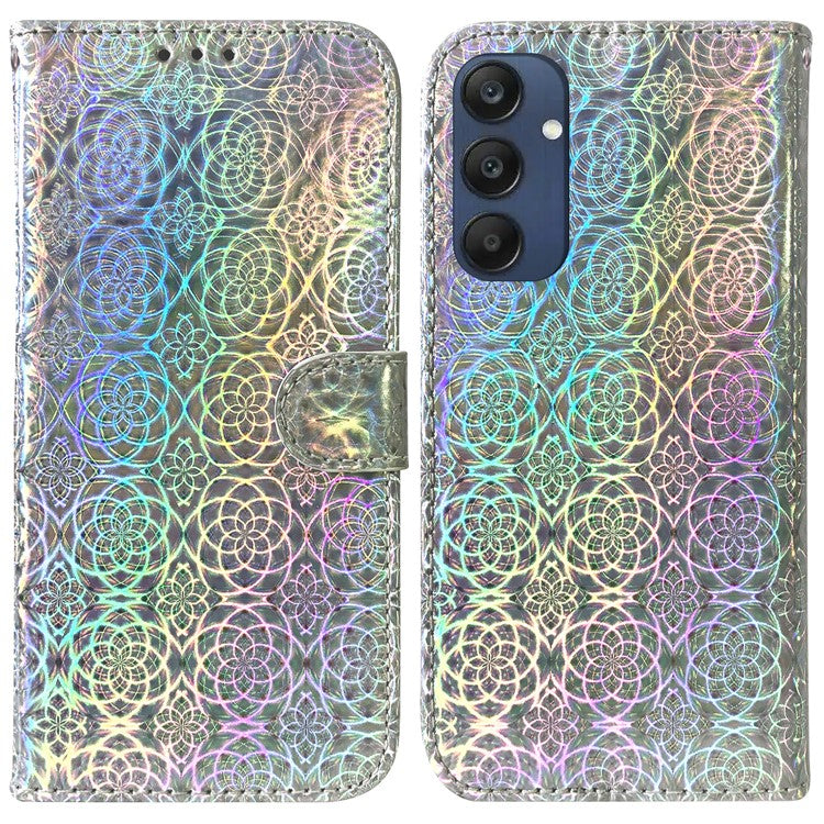 For Samsung Galaxy M35 5G Case Dazzling Flower Leather Phone Cover with Stand - Grey