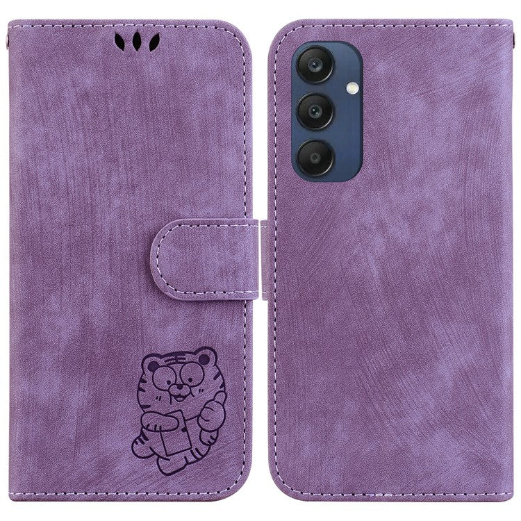 For Samsung Galaxy M35 5G Wallet Case Leather Phone Cover Cute Tiger Imprint - Purple