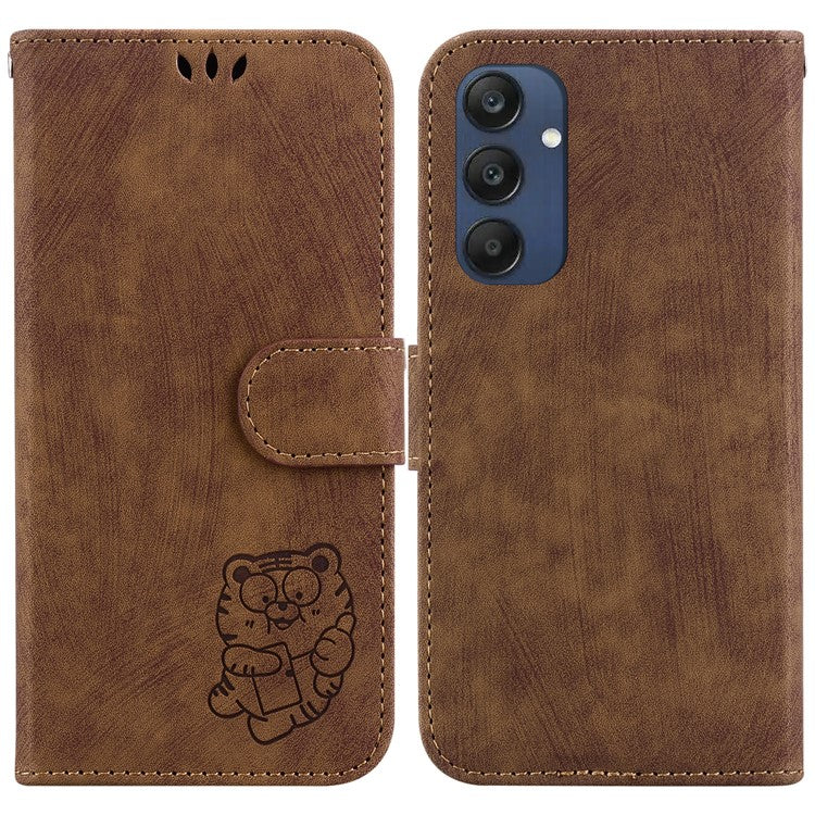 For Samsung Galaxy M35 5G Wallet Case Leather Phone Cover Cute Tiger Imprint - Brown