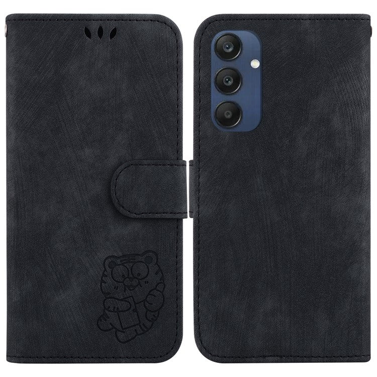 For Samsung Galaxy M35 5G Wallet Case Leather Phone Cover Cute Tiger Imprint - Black