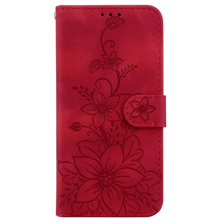 For Samsung Galaxy M35 5G Stand Case Lily Flower Imprint Leather Phone Cover - Red