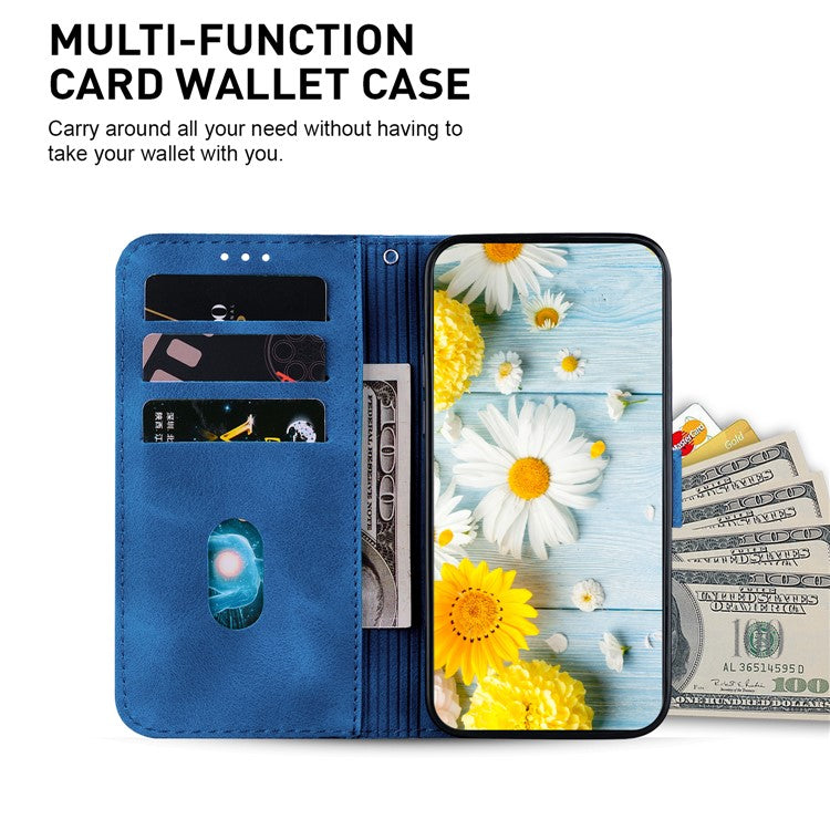 For Samsung Galaxy M35 5G Stand Case Lily Flower Imprint Leather Phone Cover - Dark Blue