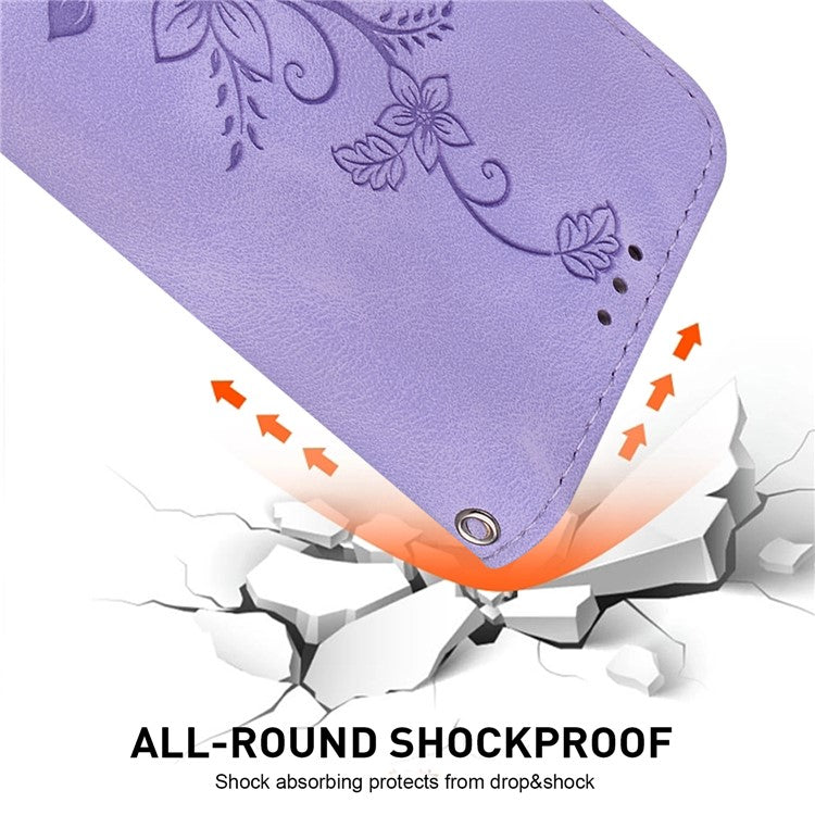 For Samsung Galaxy M35 5G Stand Case Lily Flower Imprint Leather Phone Cover - Purple