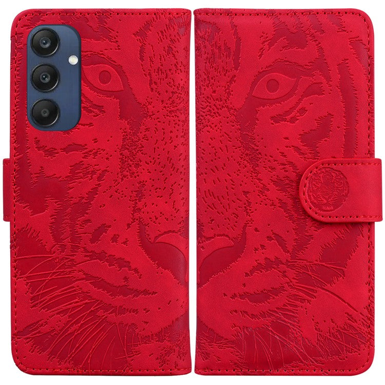 For Samsung Galaxy M35 5G Phone Case Leather Wallet Cover Tiger Imprint - Red