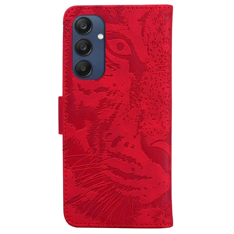 For Samsung Galaxy M35 5G Phone Case Leather Wallet Cover Tiger Imprint - Red
