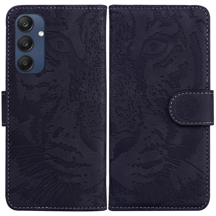 For Samsung Galaxy M35 5G Phone Case Leather Wallet Cover Tiger Imprint - Black