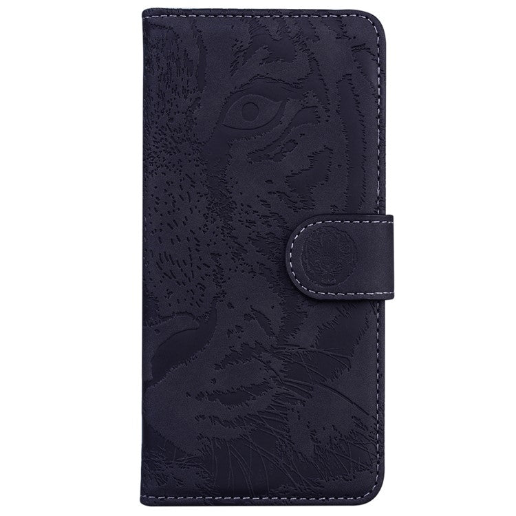 For Samsung Galaxy M35 5G Phone Case Leather Wallet Cover Tiger Imprint - Black