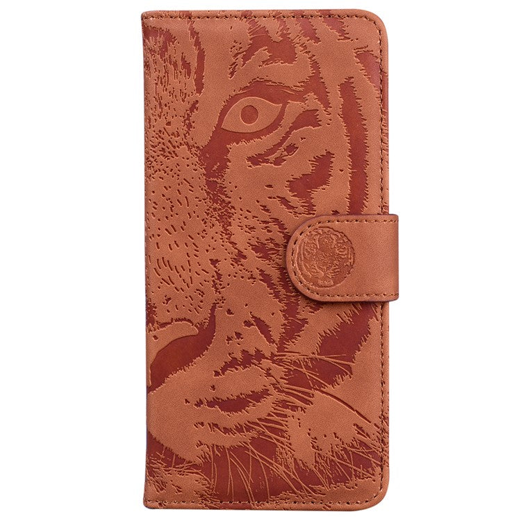 For Samsung Galaxy M35 5G Phone Case Leather Wallet Cover Tiger Imprint - Brown