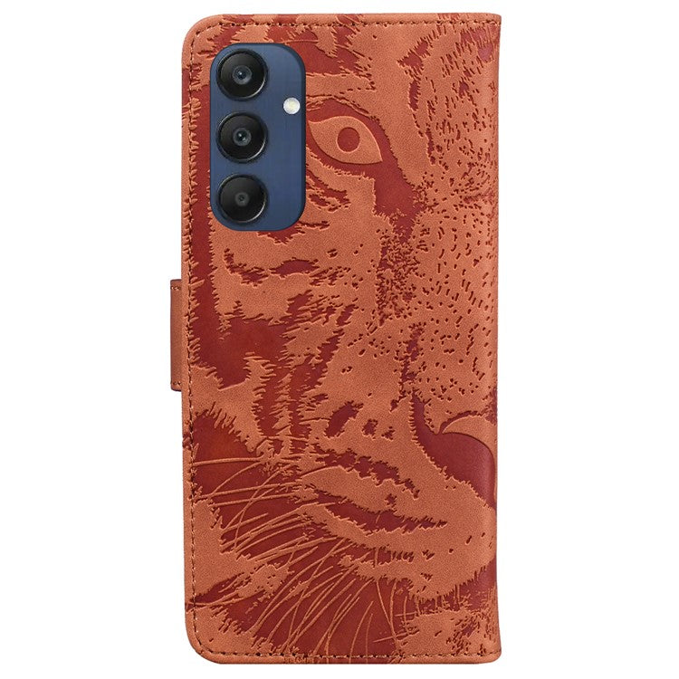 For Samsung Galaxy M35 5G Phone Case Leather Wallet Cover Tiger Imprint - Brown