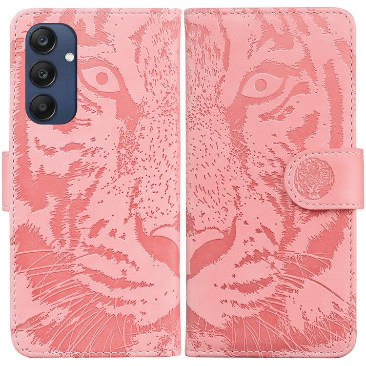 For Samsung Galaxy M35 5G Phone Case Leather Wallet Cover Tiger Imprint - Pink